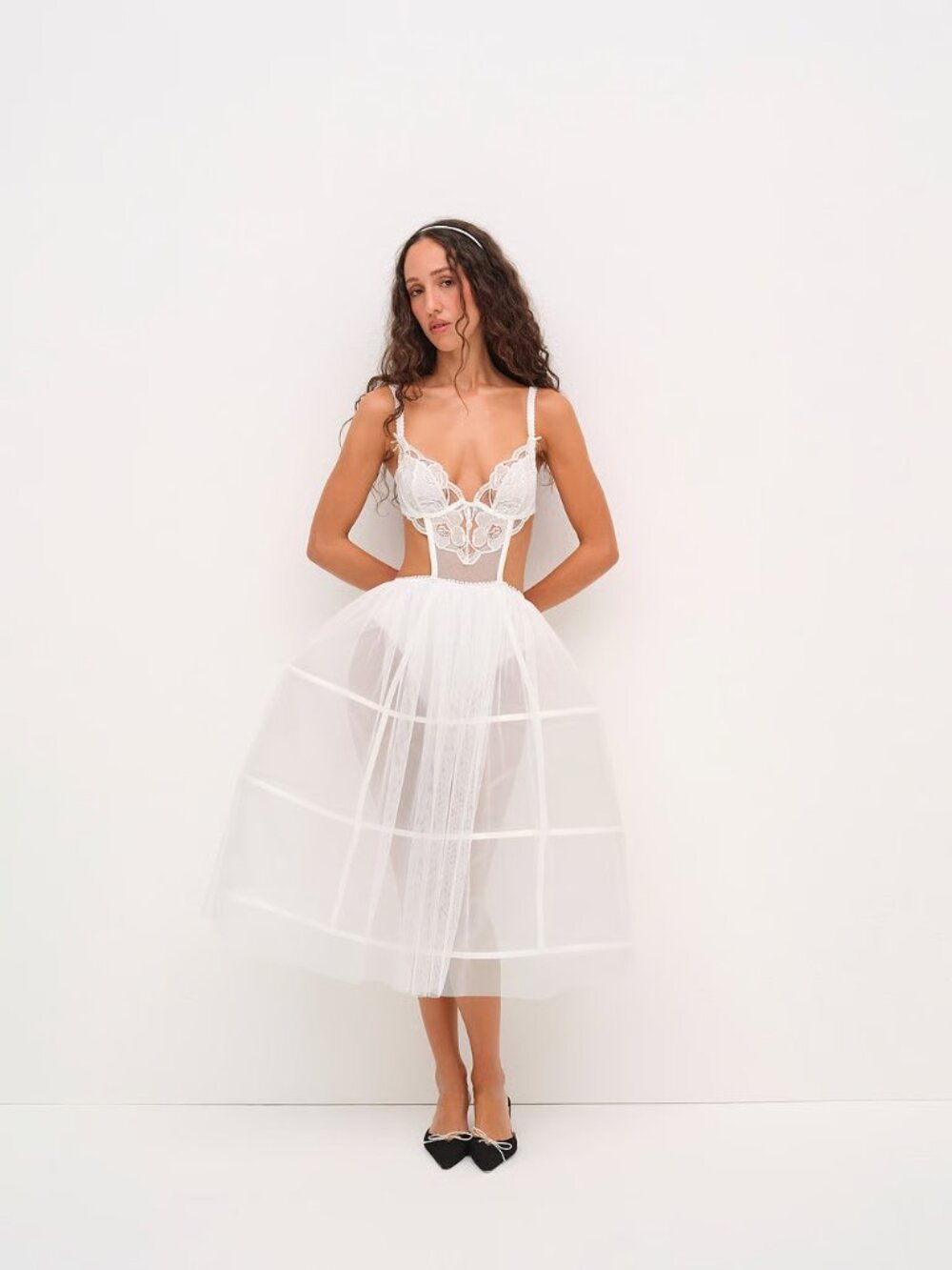 For Love & Lemons Blushing Blooms Midi Slip Dress | White | M | NWT | Bridal
